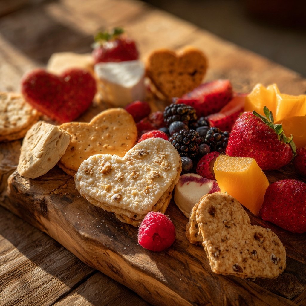 Valentines Charcuterie Board with Fruit and Crackers